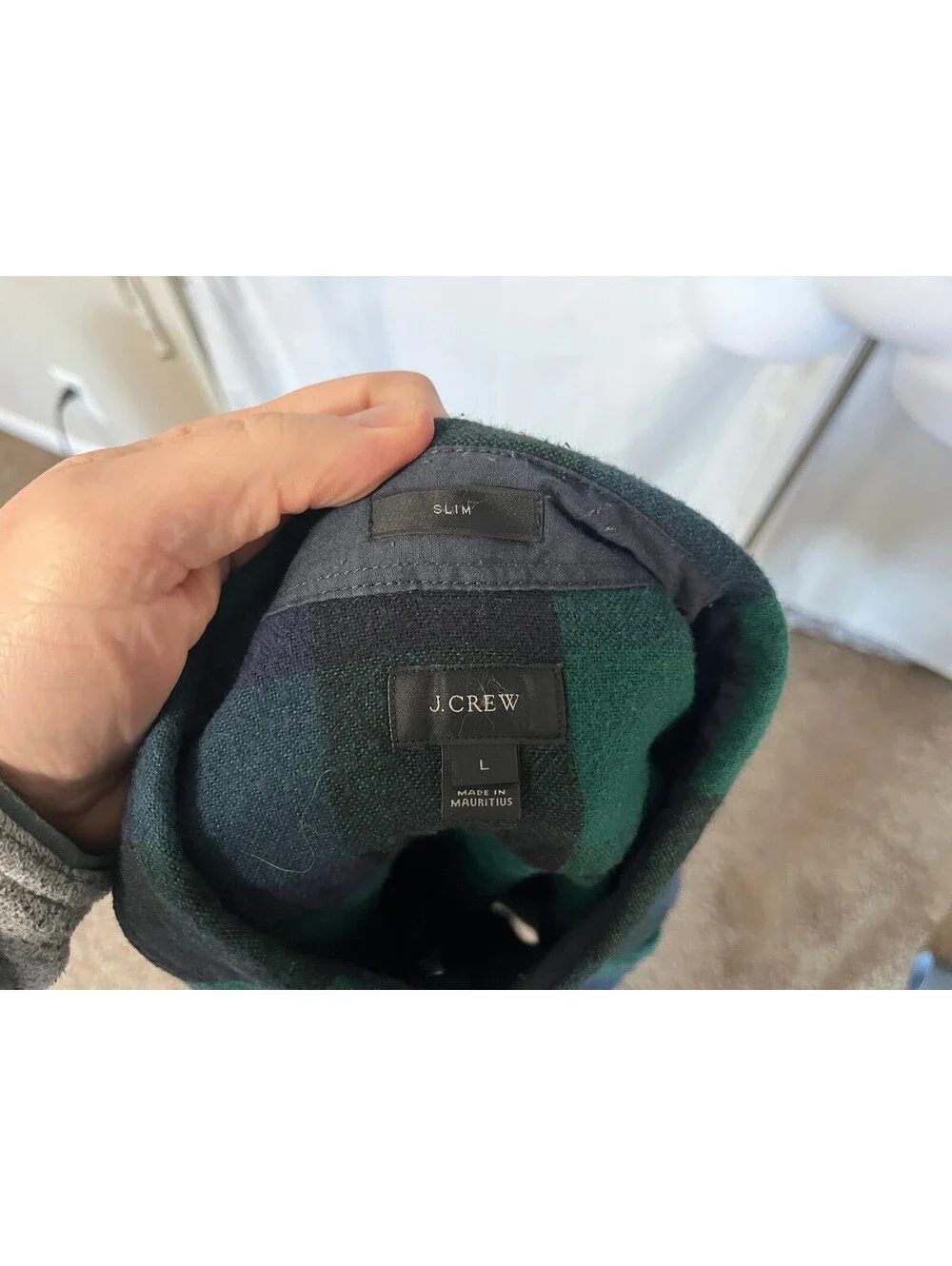 J.Crew Men's Red Blue Green Wool Blend Elbow Patches Slim Fit Shirt Large L